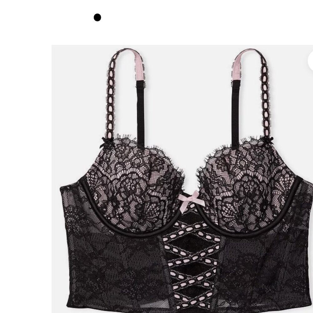 Victoria’s Secret Black Dream Angels Lace-Up Corset Top S-DD 32-34 DD